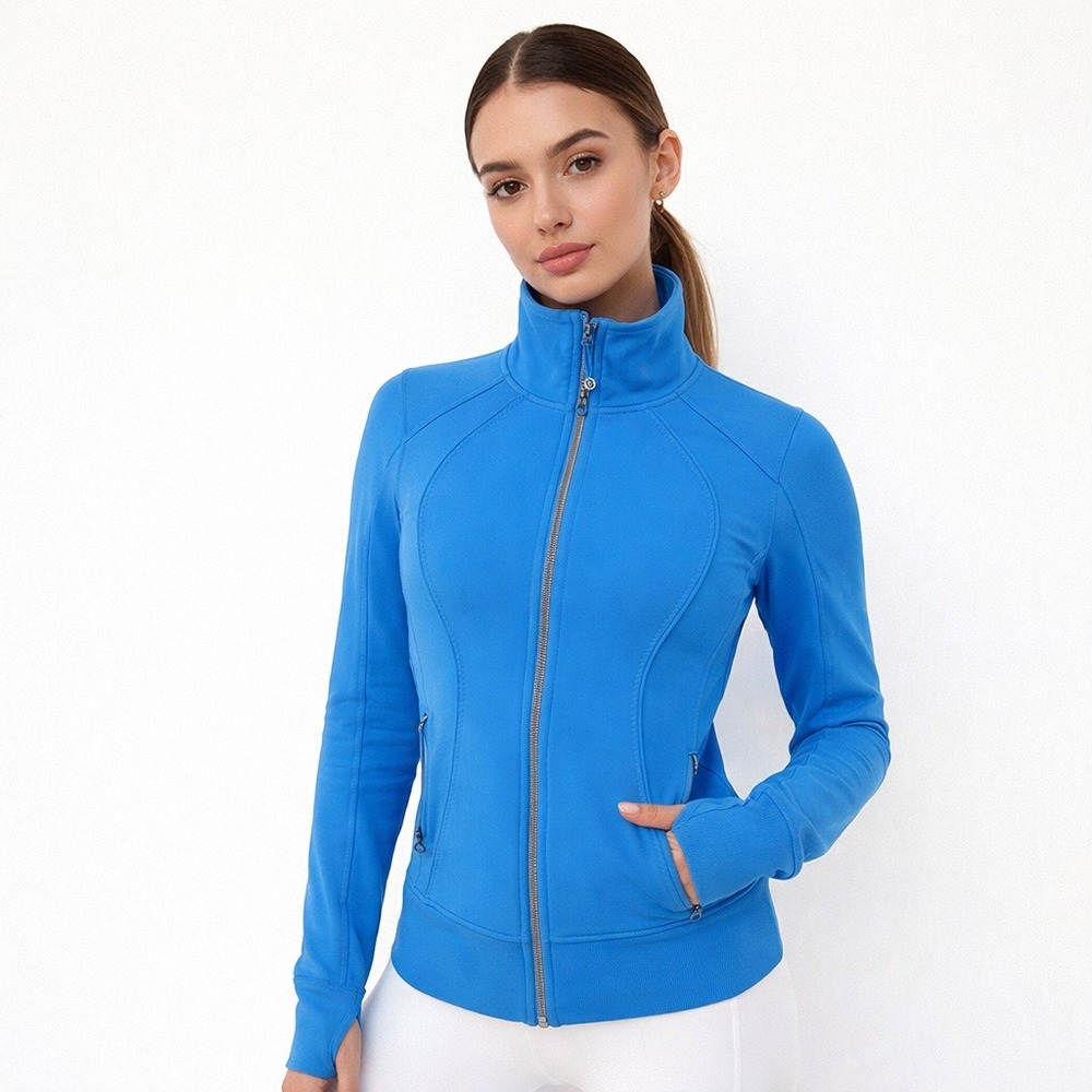Lululemon Blue Asana Jacket Womens Size 6 Full Zip Thumbholes Yoga Fitted Run